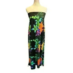 Geri C. New York Women's Medium Tube Maxi Dress Black & Colorful Floral Design
